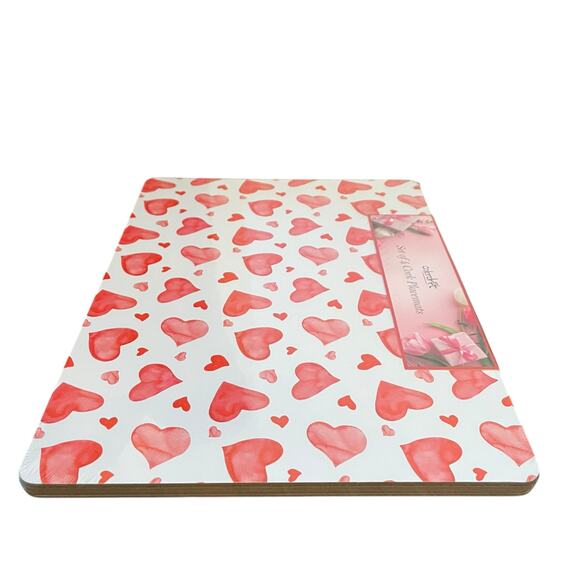 Colordrift Valentine Red HEARTS Cork Backed Hard Placemats 12x16 Set of 4 New - Picture 2 of 10